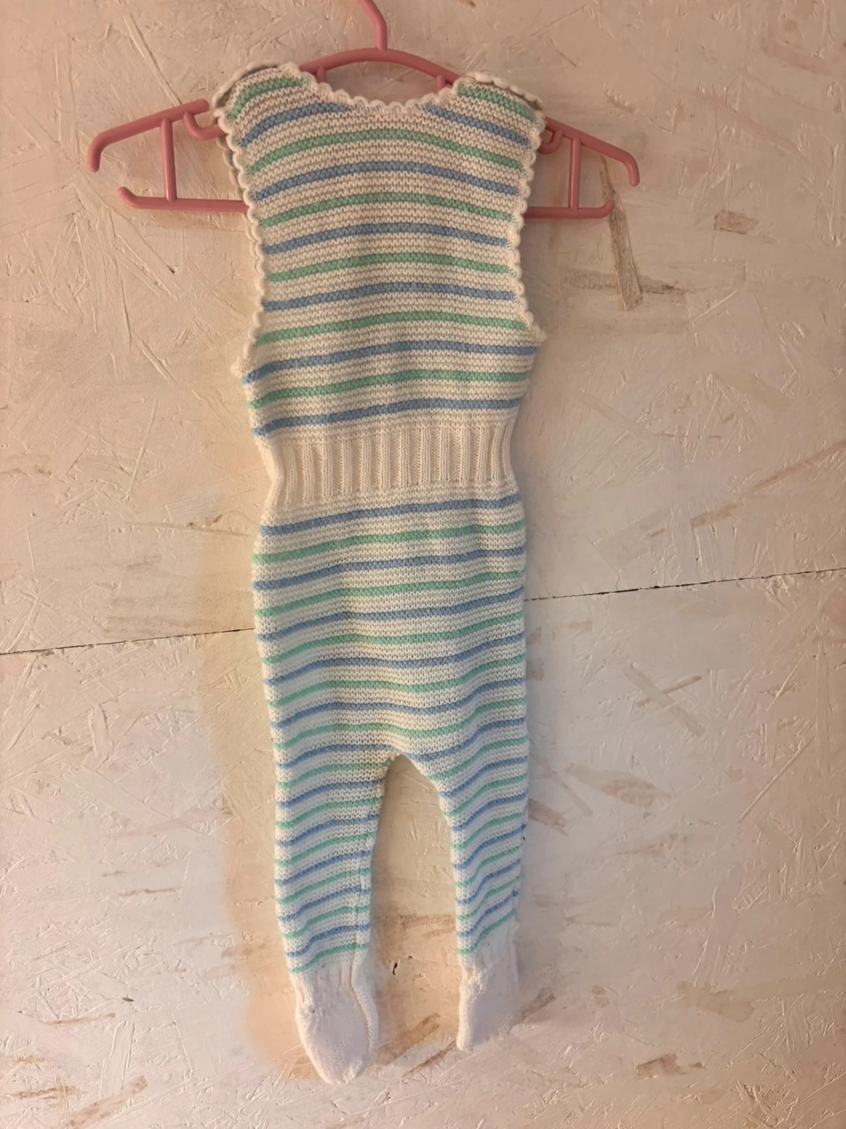 Macacão / Pijama de malha de tricot listrado - Feito à mão / Vintage - 1 mês / Recém-nascido – photo 5